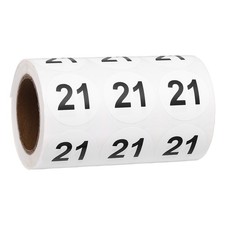 1.2" Small Round Number Stickers Roll, 1000 Pcs Circle Labels, Black Number 21