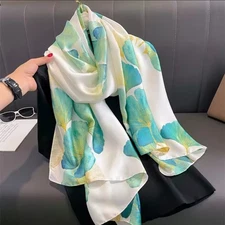 Scarf Elegant, Soft,Floral Green  Colorfull, Long Shawl Neckerchief 180x90cm