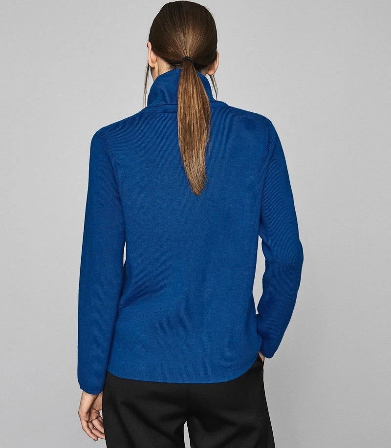 Reiss Shea Textured Rollneck Jumper Wool Blend Cobalt Blue Women’s Size Medium - Image 2 of 4