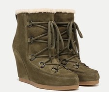 NEW 450 VERONICA BEARD Elfred Boots Lace-up Shearling Wedge Suede Ankle  6  Green