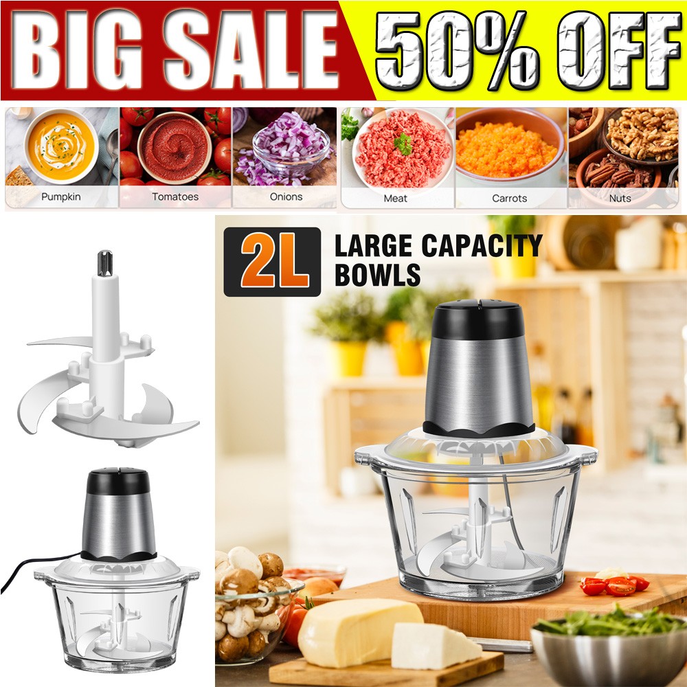 2L Electric Chopper Food Processor Multi Blender Meat Fruit Vegetable Mixer UK