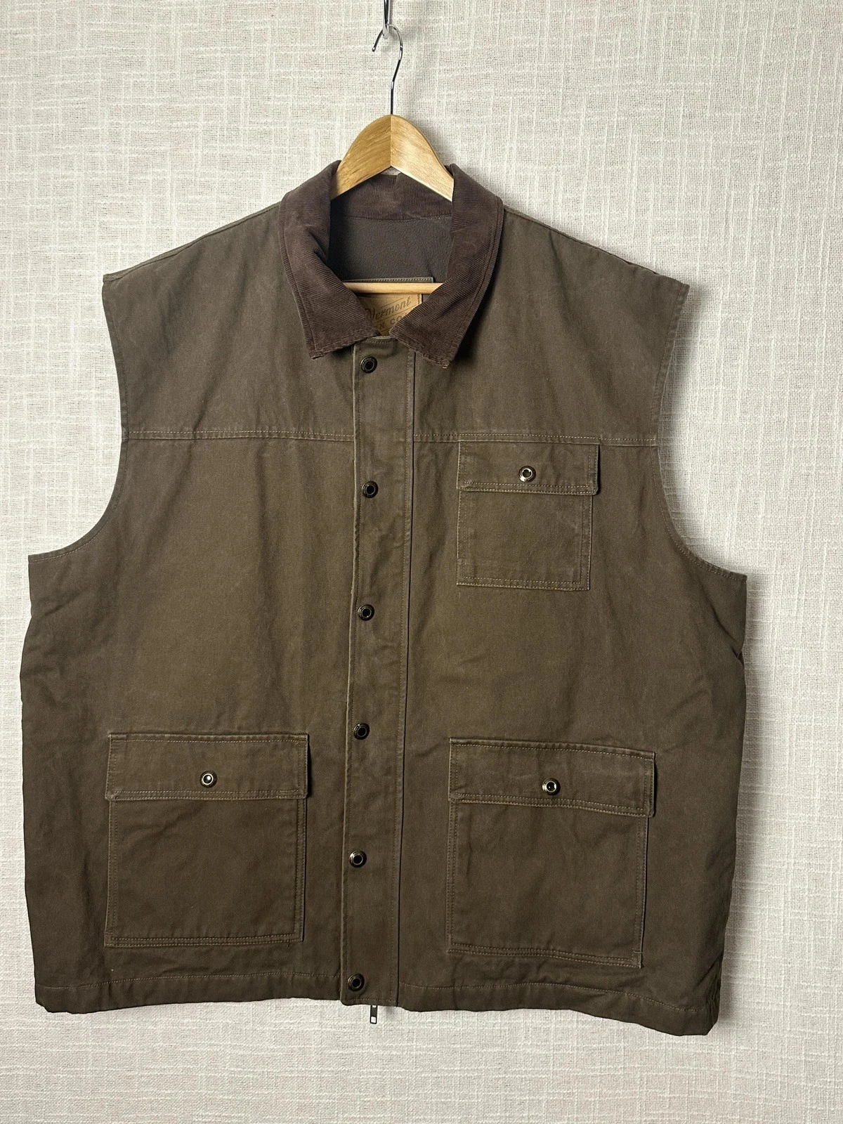 The Vermont Barn Coat Vest Mens 2XL Brown Canvas Lined Outdoor Workwear