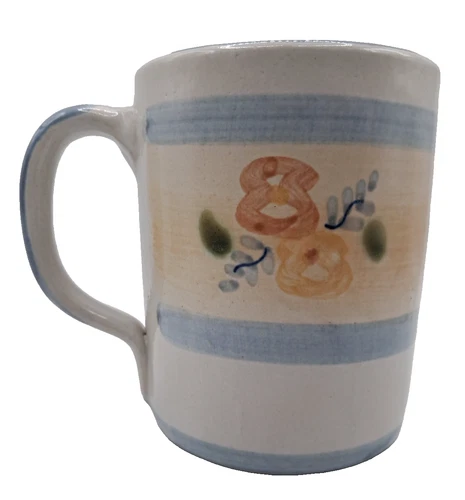 Vintage Louisville Stoneware Flower Flower Blue stripe Coffee Mug Cup Kentucky