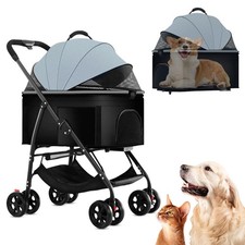 3 in 1 Dog Strollers 4 Wheels Folding Pet Stroller with Detachable Carrier Mu...