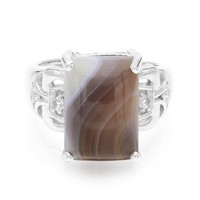 Botswana Achat 5,52Ct Sterling Silber Ring, Weiß Topas Akzente