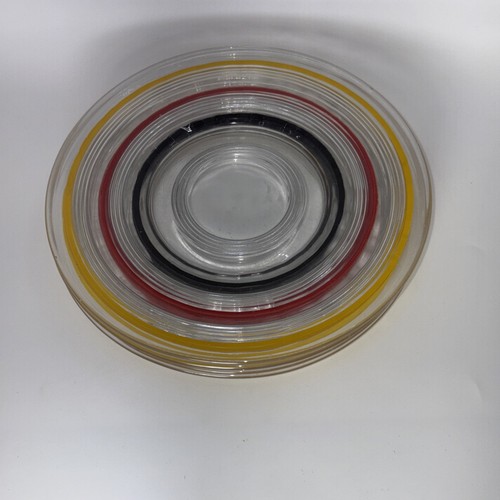 ANCHOR HOCKING “BANDED RINGS” 8.25” GLASS PLATES Set Of 4