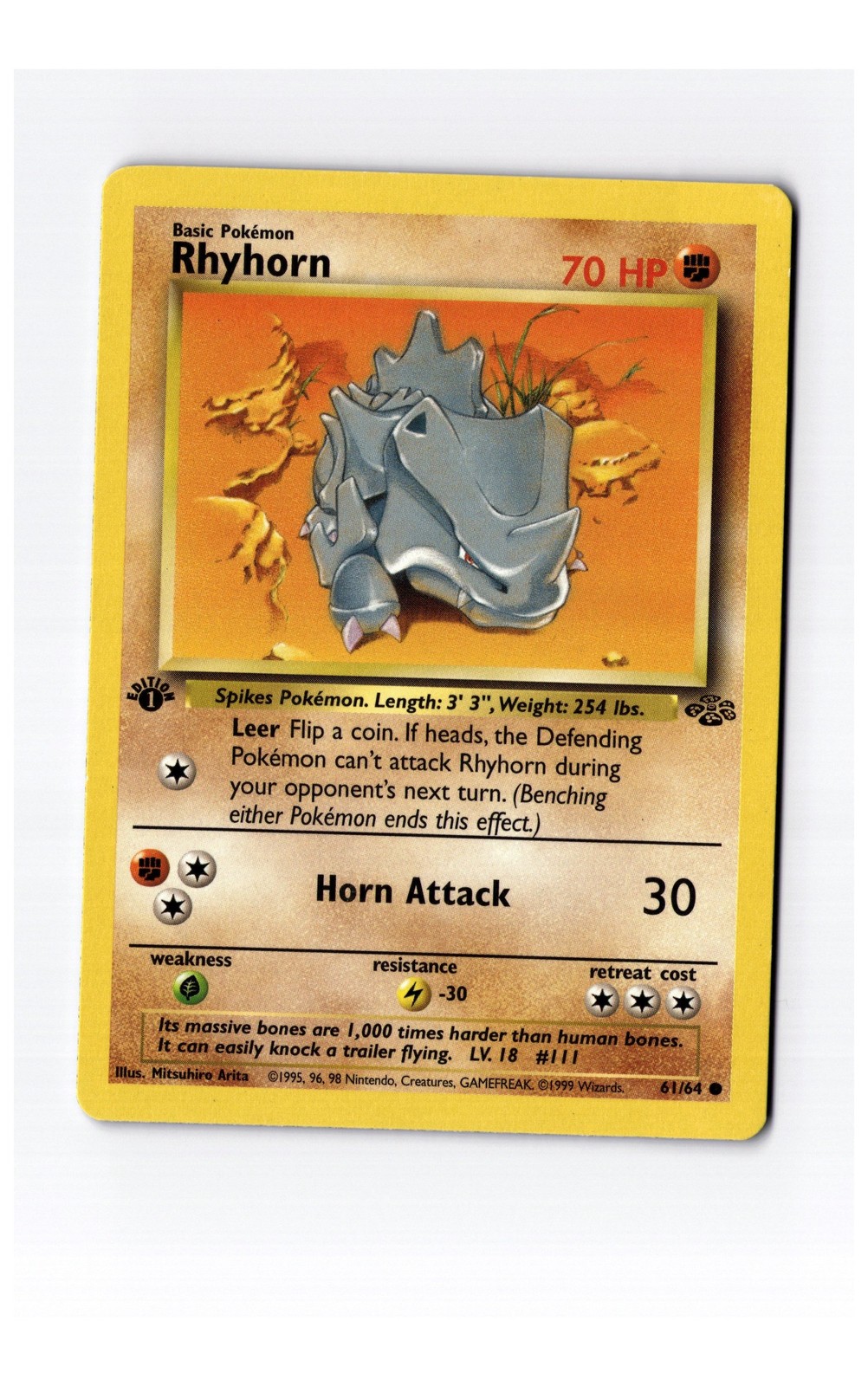 1999 Pokemon Jungle 1st Edition Rhyhorn 61/64 Common NM #61/64