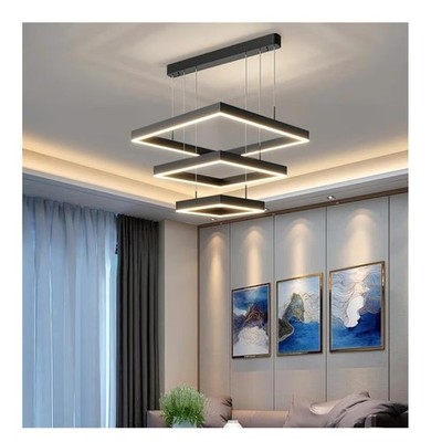 518 Modern Black LED 3 Squares Chandelier,  Dimmable Living, Dining, Bedroom New