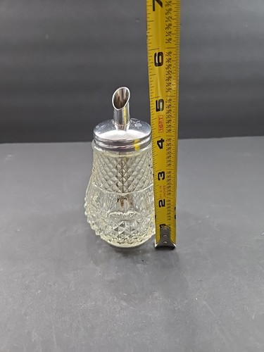Vtg Diamond Point Cut Glass Sugar Dispenser Clear Chrome Lid Spout Retro Diner - Picture 7 of 10