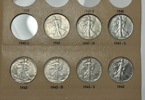1941 TO 1947 AU WALKING LIBERTY HALF DOLLAR COLLECTION, 20 COINS IN DANSCO ALBUM