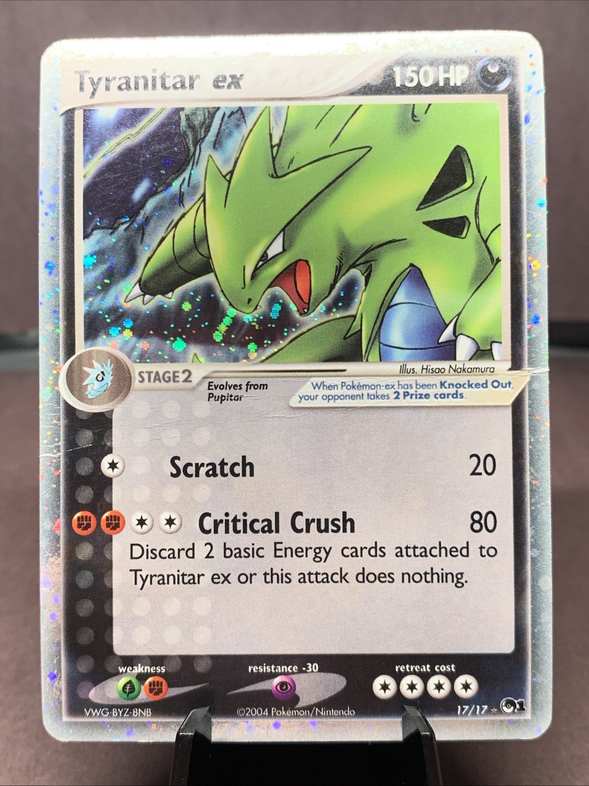 Pokemon TCG Tyranitar ex 17/17 POP Series 1 Ultra Rare Cosmos Holo VTG HP Crease