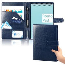 PU Leather Steno Pad Holder 6x9 Cover Business Padfolio Dark Blue
