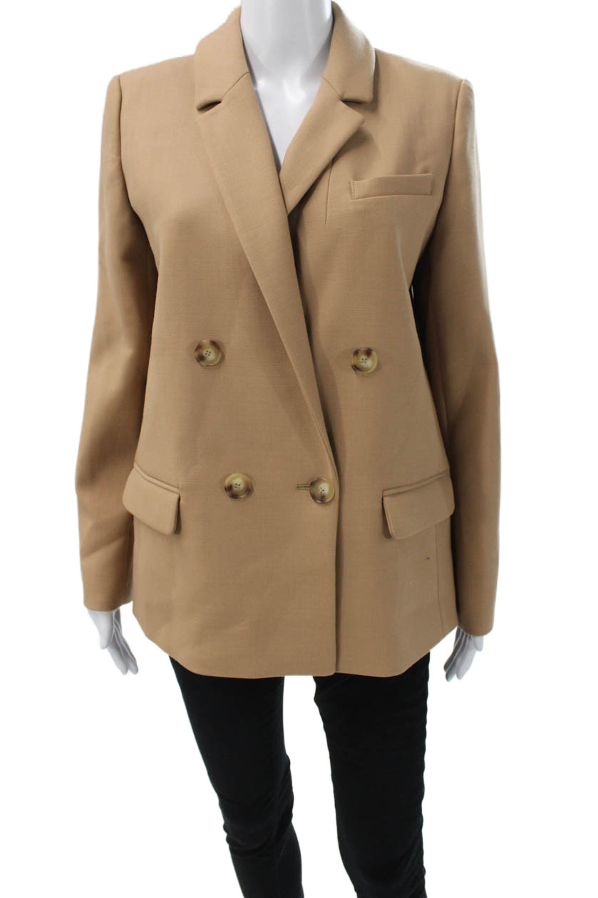 Sezane Women Beige Basic Jacket Button Solid Poly… - image 1