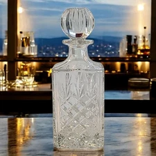 Atlantis Crystal Square Whiskey Decanter W/ Faceted Stopper 10” Barware Fernando
