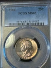 1964 Washington Quarter-PCGS MS 65 Ch Gem BU Mint set quarter toning!