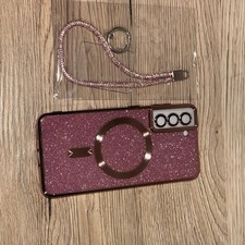 Pink Glitter Plastic Fitted Hard Case Skin with Strap for Cell Phone