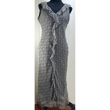 d.w.studio David Warren New York Black Floral Silk Maxi Dress Ruffle Sleeveless