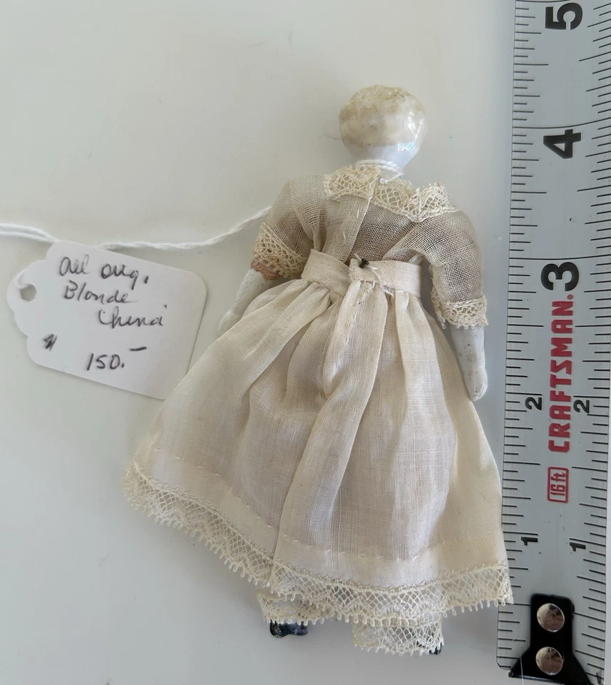 Rare 1800’s Antique German, Ceramic, Porcelain, Miniature Doll, Original Clothes - Image 2 of 4
