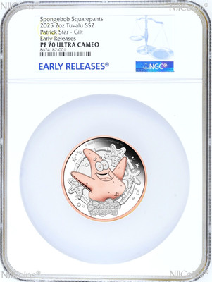 2025 SPONGEBOB SQUAREPANTS 2oz SILVER GILT $2 COIN Patrick Star House NGC PF70 E