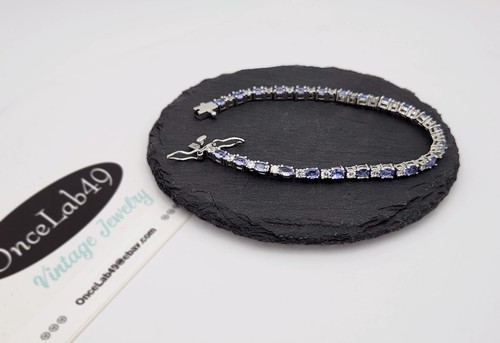 3mm Marquise-cut Simulated Tanzanite & White Topaz 925 Silver Tennis Bracelet - Picture 12 of 12