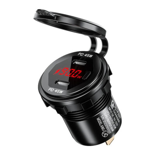 Caricabatteria auto 90W USB C PD ricarica rapida voltmetro adattatore 12V/24V per auto barca camper - Foto 15 di 24