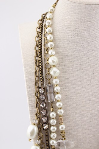 SILPADA modern KELSEY & RYANE practical pearls crystal brass statement necklace - Picture 4 of 11