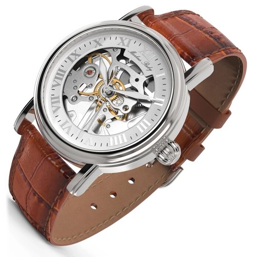 Markus Rubin mechanische Herren Skelett Armbanduhr (braunes Lederarmband) - Bild 5 von 6