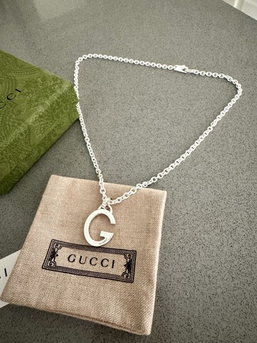 $390 GUCCI Sterling Silver Charlotte G Pendant Necklace 925 Box & Pouch Booklet - Picture 5 of 7