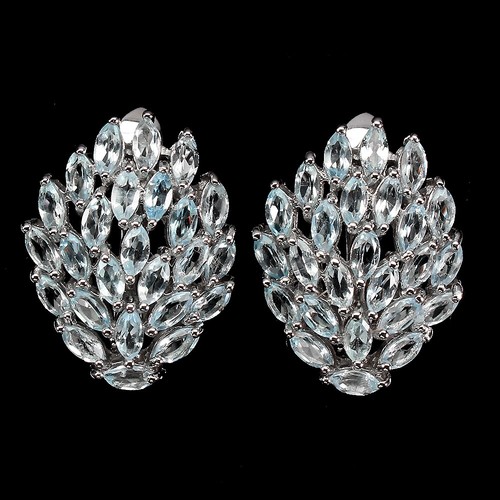 925 Orecchini Argento Sterling Marquise Topazio Blu Cielo Naturale Gemma Jewelry