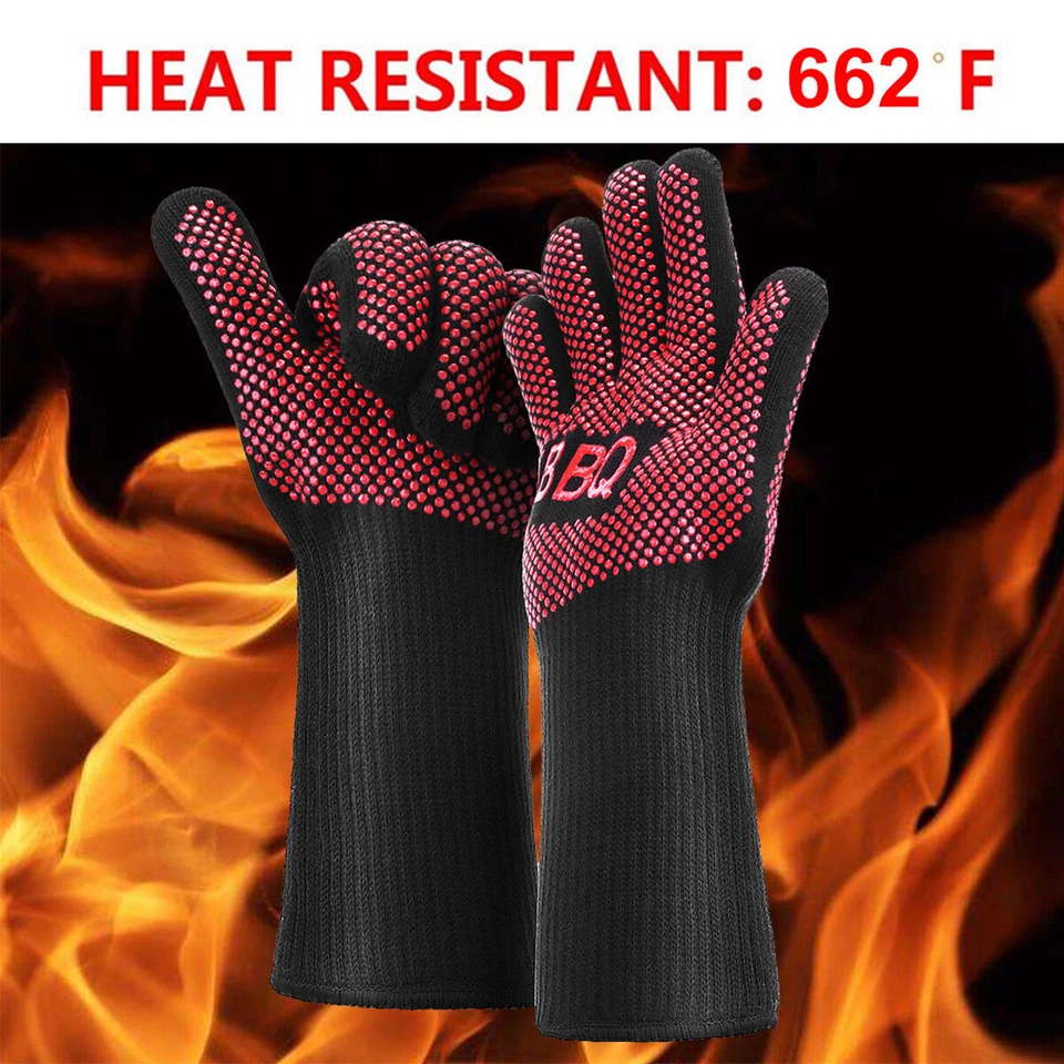 Guantes de barbacoa resistentes al calor 662 ° F guantes de parrilla cocina hornear horno guantes Foto 2 de 4