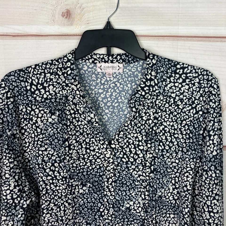 Nanette Lepore Топ женщин XL черный белый вязаный блузка на пуговицах леопард пинтак - Изображение 2 из 4