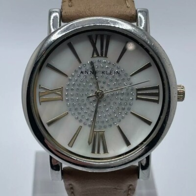 Anne Klein Watch Womens 36mm Case Pearl Look Dial Beige Leather Band Quartz