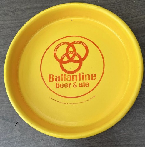 Vintage 70's Yellow Ballantine Beer Tray Plastic Beer Tray Bar Serving 13.25" - Picture 2 of 5