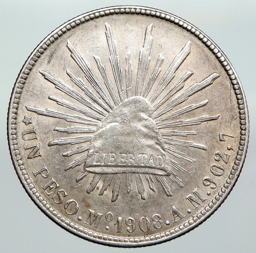 1902 Mo AM MEXICO Large Eagle Sun Antique Mexican OLD Silver Peso Coin i92293 - 第 1/3 張圖片