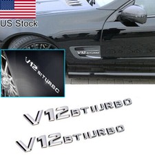 For Mercedes Benz Cl63 S65 G63 Amg 2x Chrome Fender V12 Biturbo Emblems Badge