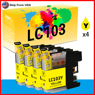 Lot De 4 Cartouches D'encre Jaune Compatibles Brother - Modèle B-LC123Y-4 - 10ml
