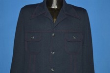 vintage 70s ALL SEASONS LEISURE WEAR BLUE POLYESTER DISCO 1970s JACKET MEDIUM M