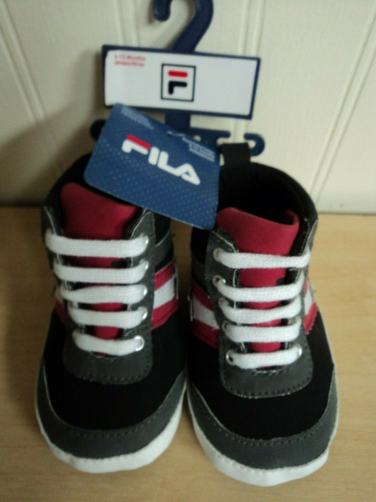 PONY SCARPE CULLA FILA PRE WALKER NUOVE CON ETICHETTE NEONATO BAMBINO RAGAZZI SNEAKERS ALTE 9 12M NERE