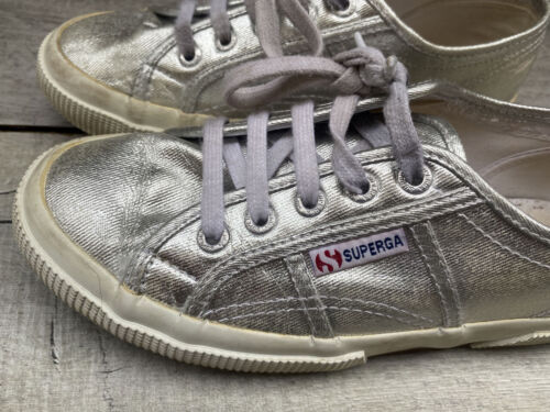 unisex Superga 2750 CotuMetu Silver Faux Leather Fashion Trainers Size 5 38 - Picture 5 of 19