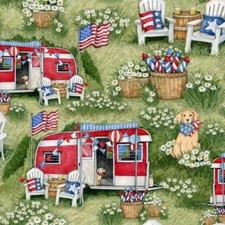 Patriotic Fabric - Susan Winget Camping RV Trailer Flowers - Springs YARD