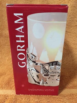 Gorham Snowmen Silver Plated Votive w/ Frosted Glass Insert Candle Holder NEW