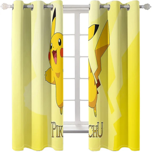 Kids Pokemon Pikachu Thick Thermal Blackout Curtains Eyelet Ring Top Drapes Gift - Picture 7 of 88