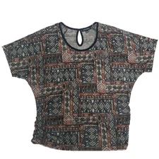 Notations Womens Multicolor Aztec Print Cinched Waist Blouse, Size Large