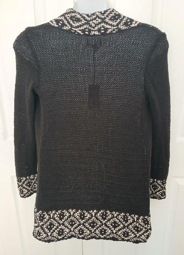 NWT $129 LUCKY BRAND Black & White NUBBY KNIT Open Front Cardigan S Petite - Picture 2 of 7