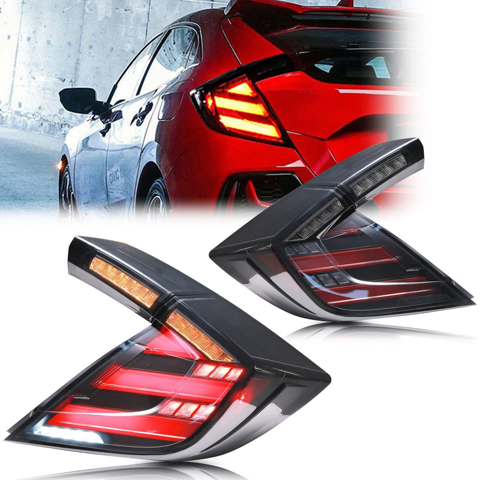 Pair LED Smoke Tail Lights For Honda Civic Hatchback Type R 2016-2021 Rear Lamps - Image 3 of 4