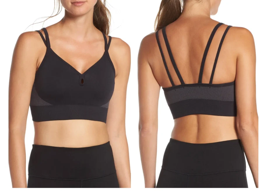 NEW ZELLA Black Longline Body Rhythm Strappy Sports Bra L Low Impact Padded  Cups