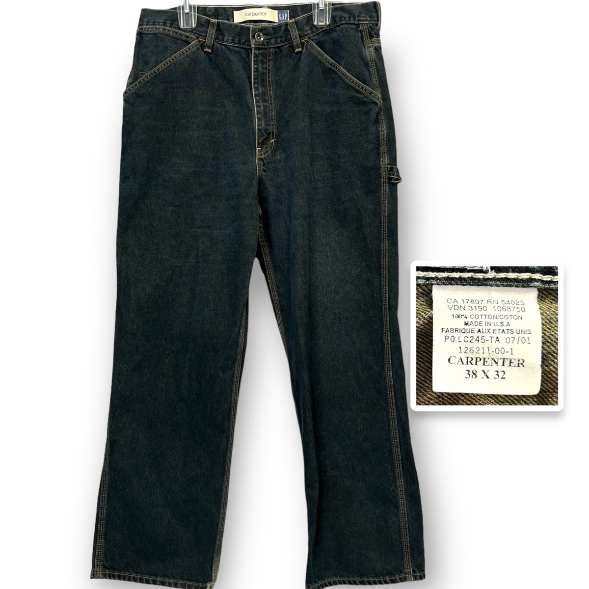 i  Vintage 90s Gap Mens 38x32 Carpenter Jeans Wide Leg Baggy Relaxed