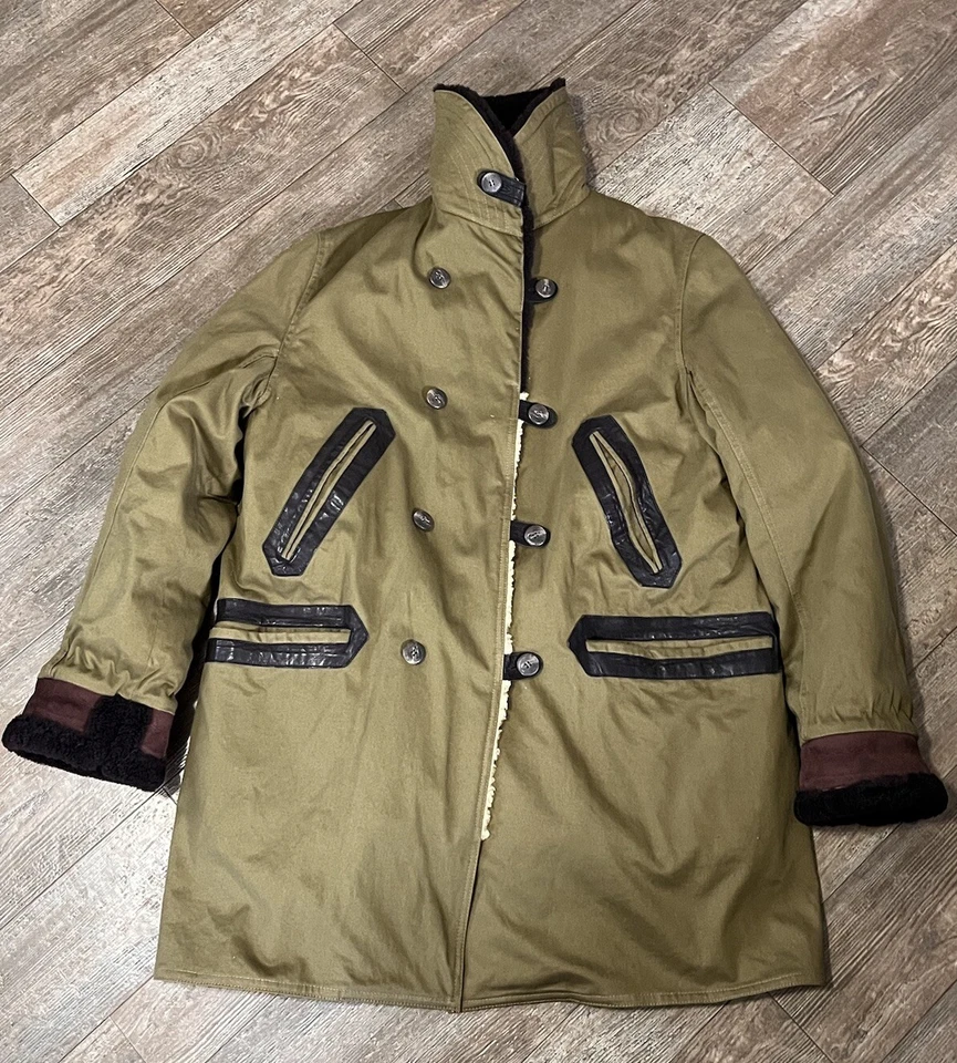 LL BEAN 1929 ARCHIVO PATO ABRIGO DE CAZA ALGODÓN CORDERO CUERO HOMBRE GRANDE WW2 Trench Foto 2 de 4