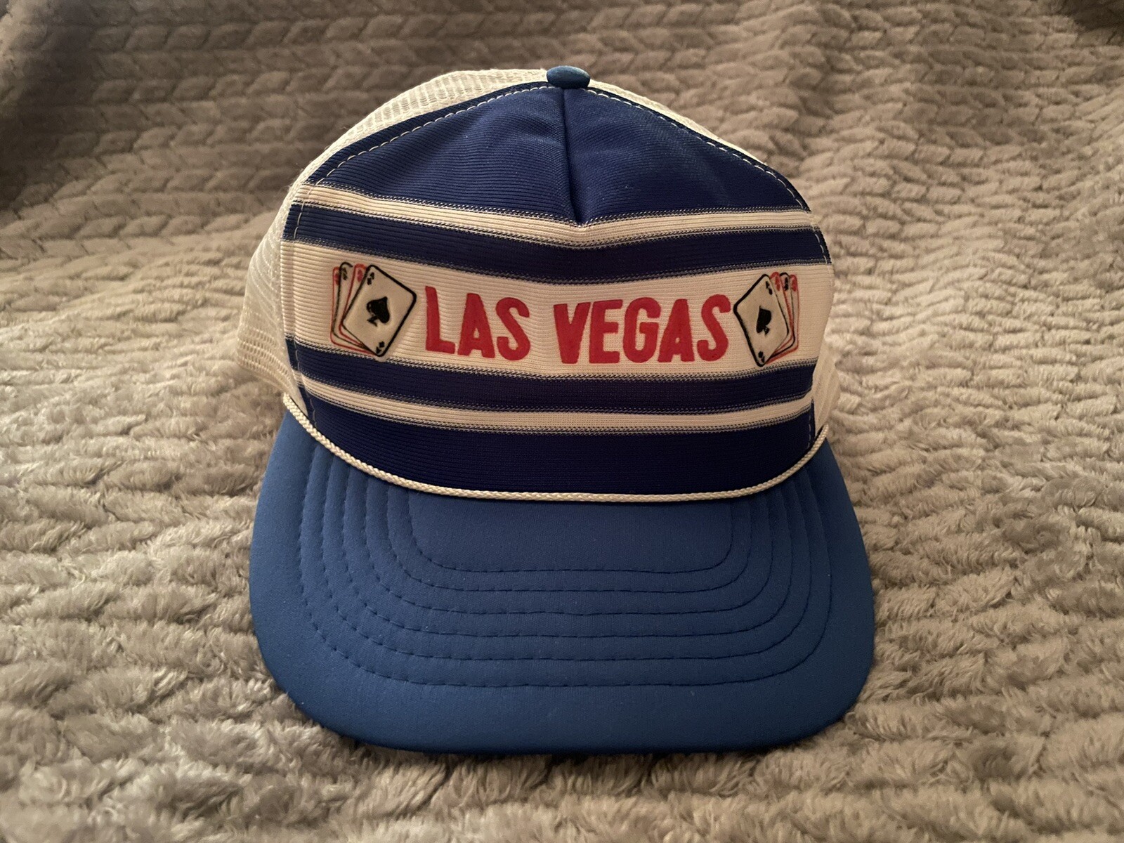 Vintage Las Vegas Mesh Trucker Snapback Hat 80’s Blue White