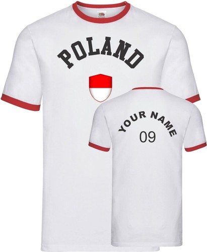 Personalised Poland Football Ringer T-Shirt Soccer Fans Sport Flag Badge Gift - 第 1/2 張圖片